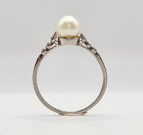 ART DECO PEARL DIAMOND 18CT GOLD RING O12 - ADDITIONAL PHOTO 6