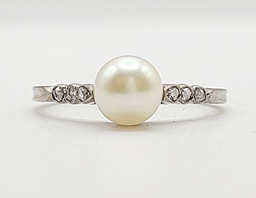ART DECO PEARL DIAMOND 18CT GOLD RING O12 - ADDITIONAL PHOTO 7