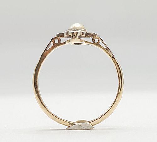 ART DECO OLD CUT DIAMOND AEED PEARL CLUSTER 9CT GOLD RING N - ADDITIONAL PHOTO 6