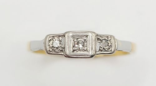 art deco diamond trilogy platinum set 18ct gold ring k12 - CATEGORY: ANTIQUE JEWELLERY - DATED 1920