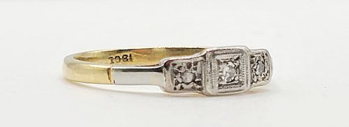 ART DECO DIAMOND TRILOGY PLATINUM SET 18CT GOLD RING K12 - ADDITIONAL PHOTO 1