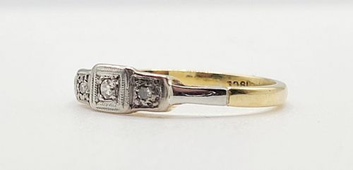 ART DECO DIAMOND TRILOGY PLATINUM SET 18CT GOLD RING K12 - ADDITIONAL PHOTO 3