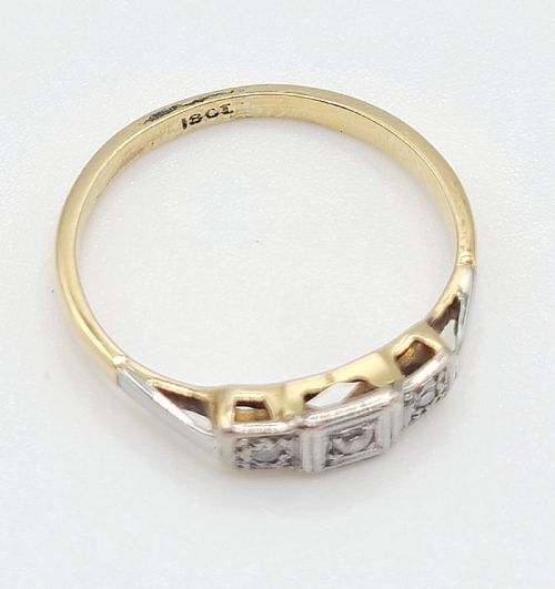 ART DECO DIAMOND TRILOGY PLATINUM SET 18CT GOLD RING K12 - ADDITIONAL PHOTO 5