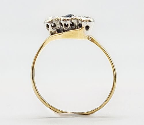 ART DECO SAPPHIRE DIAMOND TRILOGY ON 18CT GOLD PLATINUM TWIST RING J12 - ADDITIONAL PHOTO 6