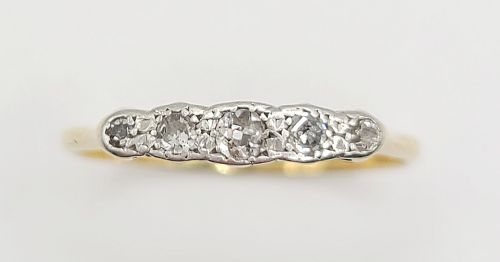 art deco 5 stone diamond platinum 18 t gold ring p - CATEGORY: ANTIQUE JEWELLERY - DATED 1920