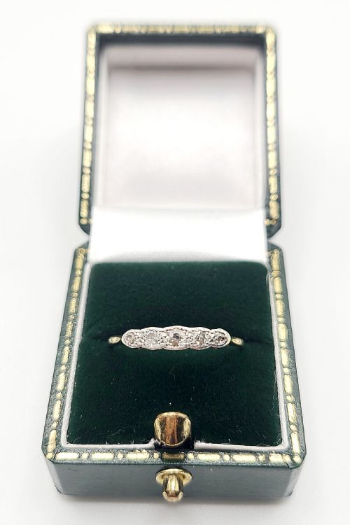 ART DECO 5 STONE DIAMOND PLATINUM 18 T GOLD RING P - ADDITIONAL PHOTO 7