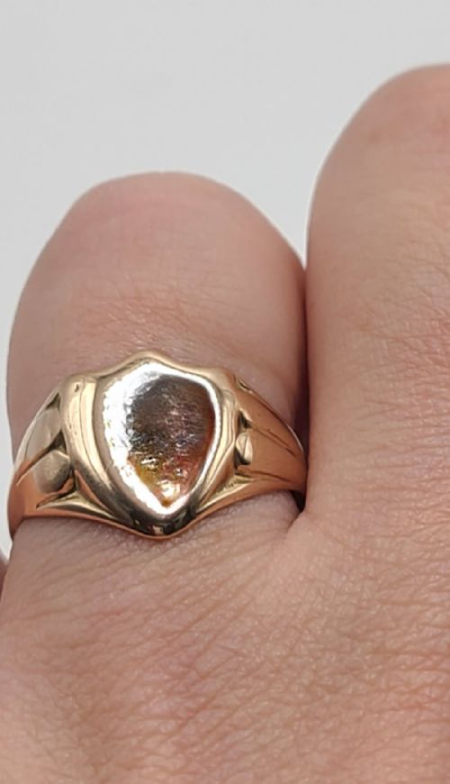 EDWARDIAN ART DECO MEN'S ROSE GOLD SHEILD CREST SIGNET RING R12 - ADDITIONAL PHOTO 2