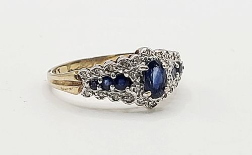 VINTAGE OVAL CUT CENTRAL SAPPHIRE DIAMOND SHOULDERS 9CT GOLD RING R - ADDITIONAL PHOTO 3