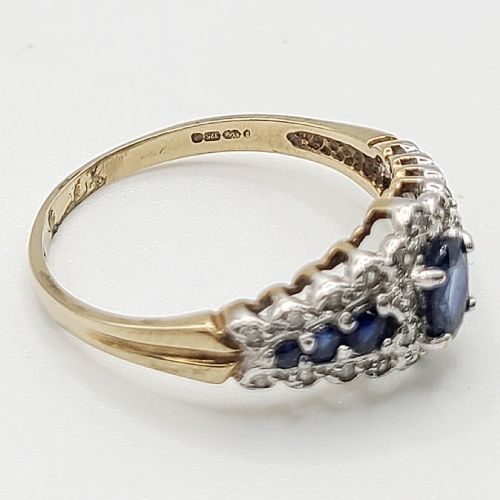 VINTAGE OVAL CUT CENTRAL SAPPHIRE DIAMOND SHOULDERS 9CT GOLD RING R - ADDITIONAL PHOTO 4