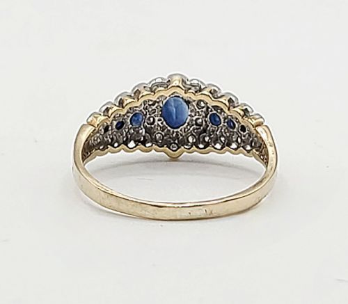 VINTAGE OVAL CUT CENTRAL SAPPHIRE DIAMOND SHOULDERS 9CT GOLD RING R - ADDITIONAL PHOTO 5