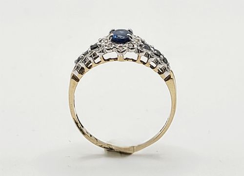 VINTAGE OVAL CUT CENTRAL SAPPHIRE DIAMOND SHOULDERS 9CT GOLD RING R - ADDITIONAL PHOTO 6