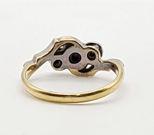 ART DECO PLATINUM SET DIAMOND TRILOGY SWIRL RING 18CT GOLD SIZE K - ADDITIONAL PHOTO 4