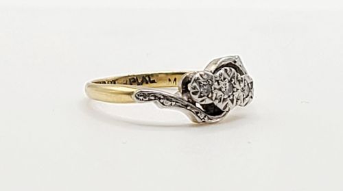 ART DECO PLATINUM SET DIAMOND TRILOGY SWIRL RING 18CT GOLD SIZE K - ADDITIONAL PHOTO 6