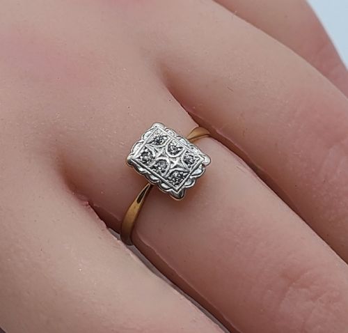 1920S ART DECO PLATINUM DIAMOND 18CT GOLD PANEL RING SIZE O - ADDITIONAL PHOTO 3