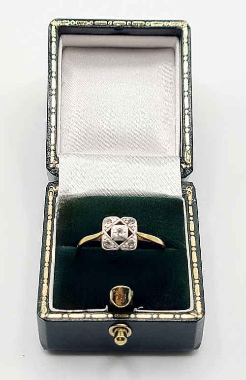 ART DECO DIAMOND PLATINUM SET 18CT GOLD RING C1930S SIZE N - ADDITIONAL PHOTO 1