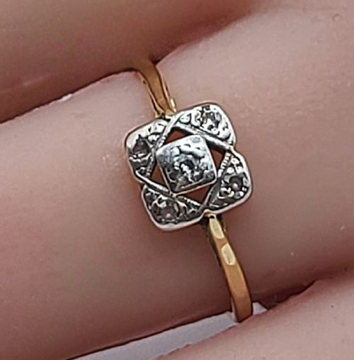 ART DECO DIAMOND PLATINUM SET 18CT GOLD RING C1930S SIZE N - ADDITIONAL PHOTO 2