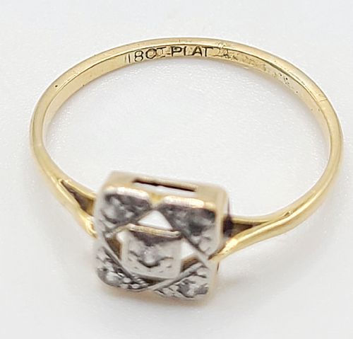 ART DECO DIAMOND PLATINUM SET 18CT GOLD RING C1930S SIZE N - ADDITIONAL PHOTO 3