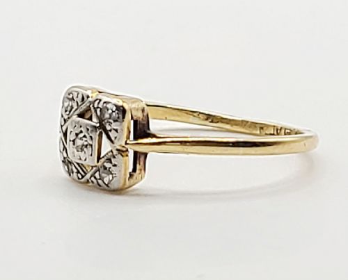 ART DECO DIAMOND PLATINUM SET 18CT GOLD RING C1930S SIZE N - ADDITIONAL PHOTO 5