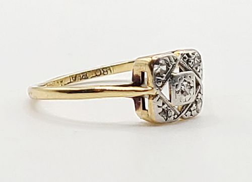 ART DECO DIAMOND PLATINUM SET 18CT GOLD RING C1930S SIZE N - ADDITIONAL PHOTO 6