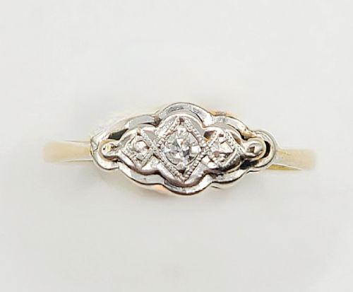 art deco diamond platinum set 18ct gold geometric ring c1930s size k12 - CATEGORY: ANTIQUE JEWELLERY - DATED 1930