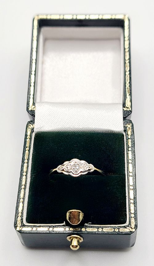 ART DECO DIAMOND PLATINUM SET 18CT GOLD GEOMETRIC RING C1930S SIZE K12 - ADDITIONAL PHOTO 1