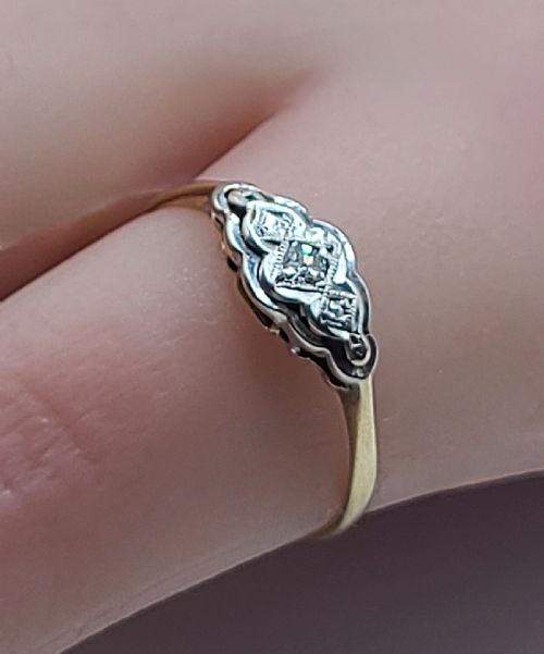 ART DECO DIAMOND PLATINUM SET 18CT GOLD GEOMETRIC RING C1930S SIZE K12 - ADDITIONAL PHOTO 2