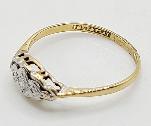 ART DECO DIAMOND PLATINUM SET 18CT GOLD GEOMETRIC RING C1930S SIZE K12 - ADDITIONAL PHOTO 3