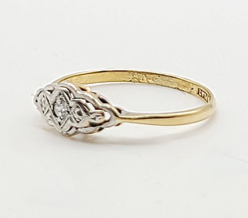 ART DECO DIAMOND PLATINUM SET 18CT GOLD GEOMETRIC RING C1930S SIZE K12 - ADDITIONAL PHOTO 4
