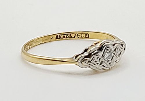 ART DECO DIAMOND PLATINUM SET 18CT GOLD GEOMETRIC RING C1930S SIZE K12 - ADDITIONAL PHOTO 6