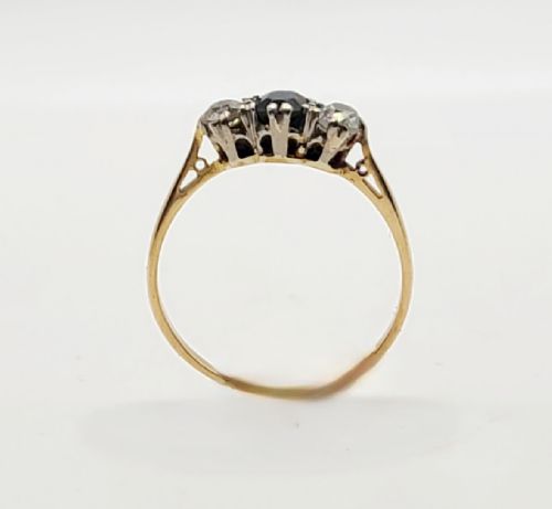 ART DECO 1920S SAPPHIRE DIAMOND TRILOGY ON 9CT GOLD RING SIZE N - ADDITIONAL PHOTO 6