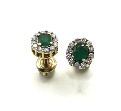 NATURAL EMERALD 14CT GOLD STUD EARRINGS - ADDITIONAL PHOTO 2