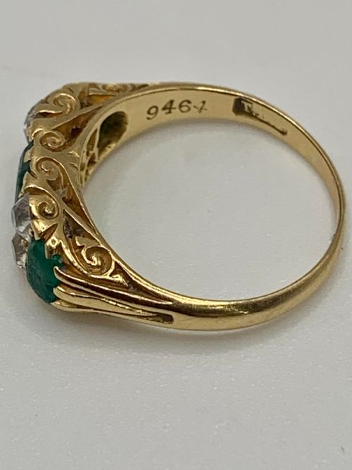 STUNNING VICTORIAN NATURAL EMERALD DIAMOND 18CT GOLD RING SIZE L - ADDITIONAL PHOTO 2