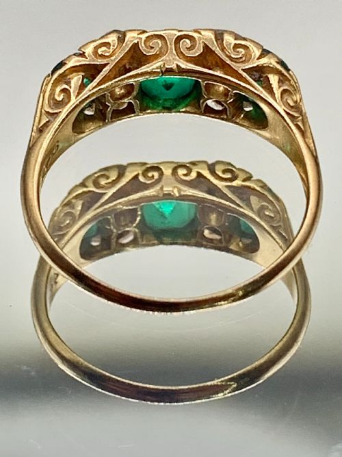 STUNNING VICTORIAN NATURAL EMERALD DIAMOND 18CT GOLD RING SIZE L - ADDITIONAL PHOTO 5