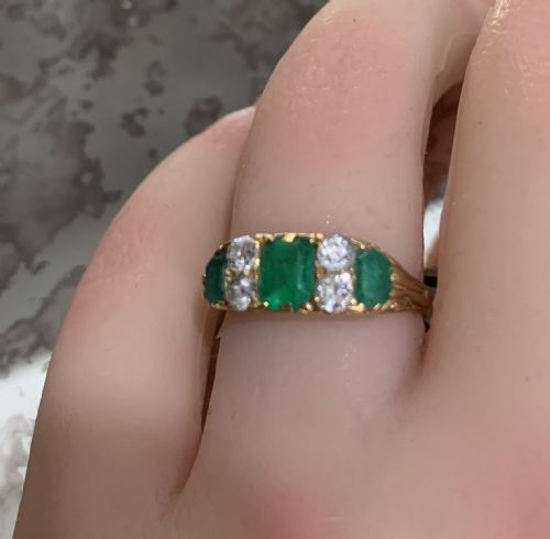 STUNNING VICTORIAN NATURAL EMERALD DIAMOND 18CT GOLD RING SIZE L - ADDITIONAL PHOTO 1