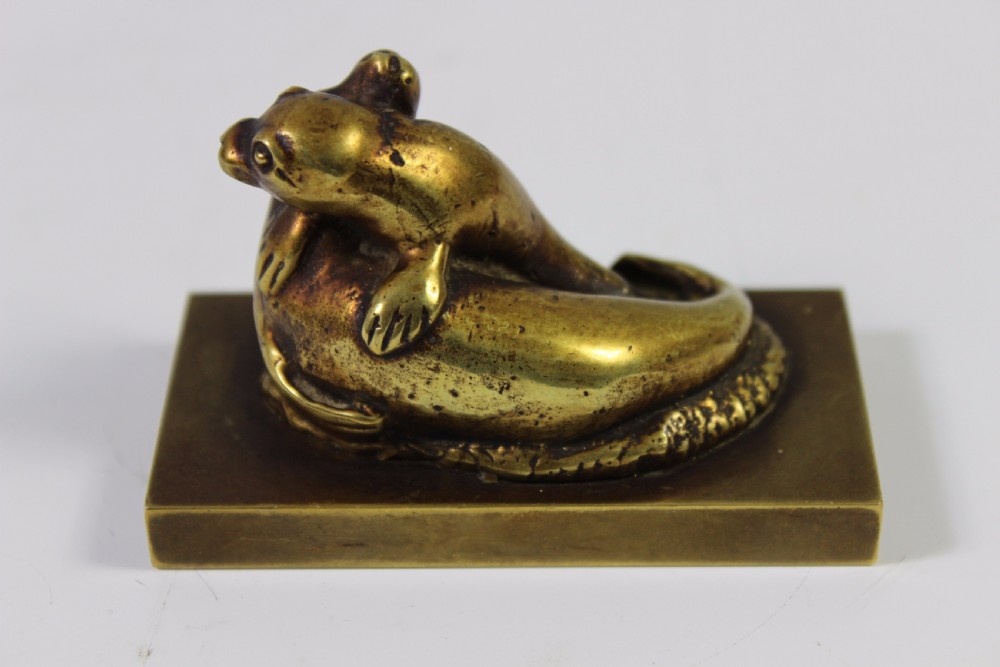 French Bronze of Pair of Seals Paperweight c1900 View II