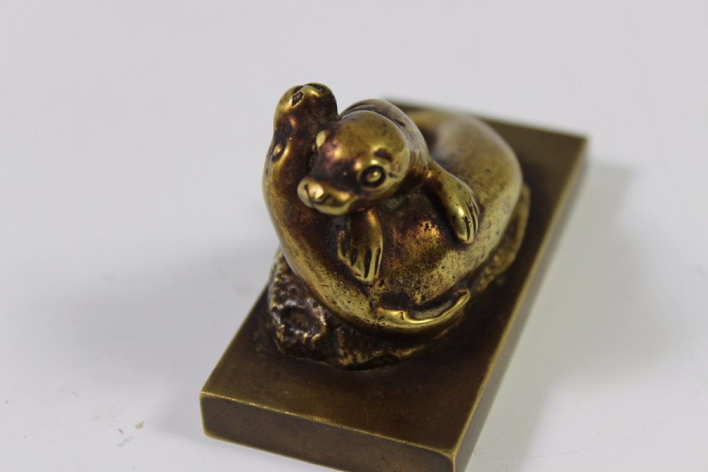 French Bronze of Pair of Seals Paperweight c1900 View III