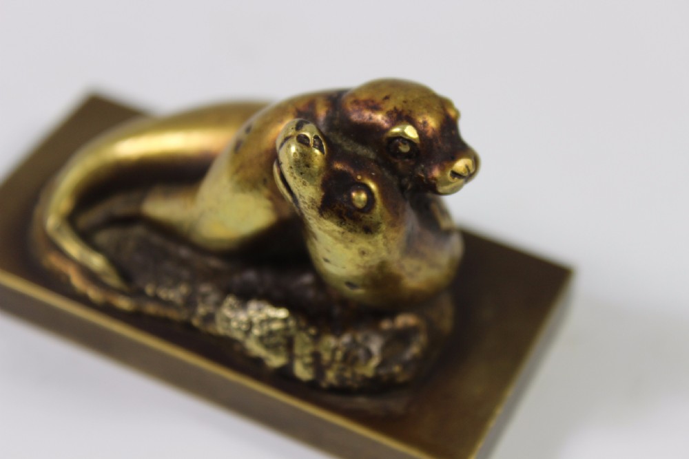 French Bronze of Pair of Seals Paperweight c1900 View VI