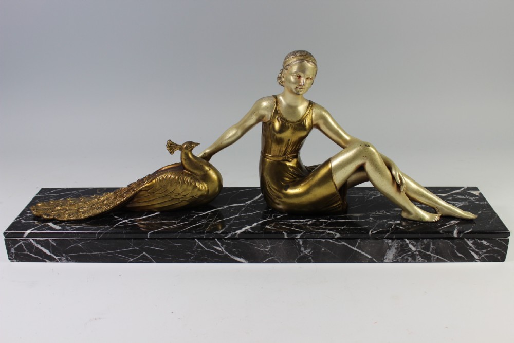 Art Deco French girl with peacock, Circa 1920-30 View IV