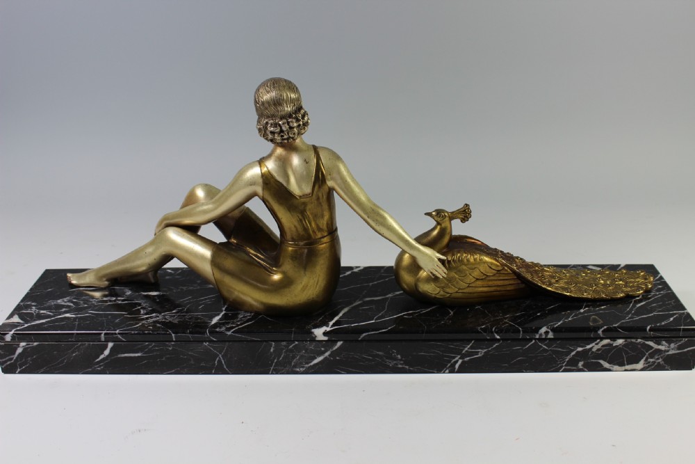 Art Deco French girl with peacock, Circa 1920-30 View V