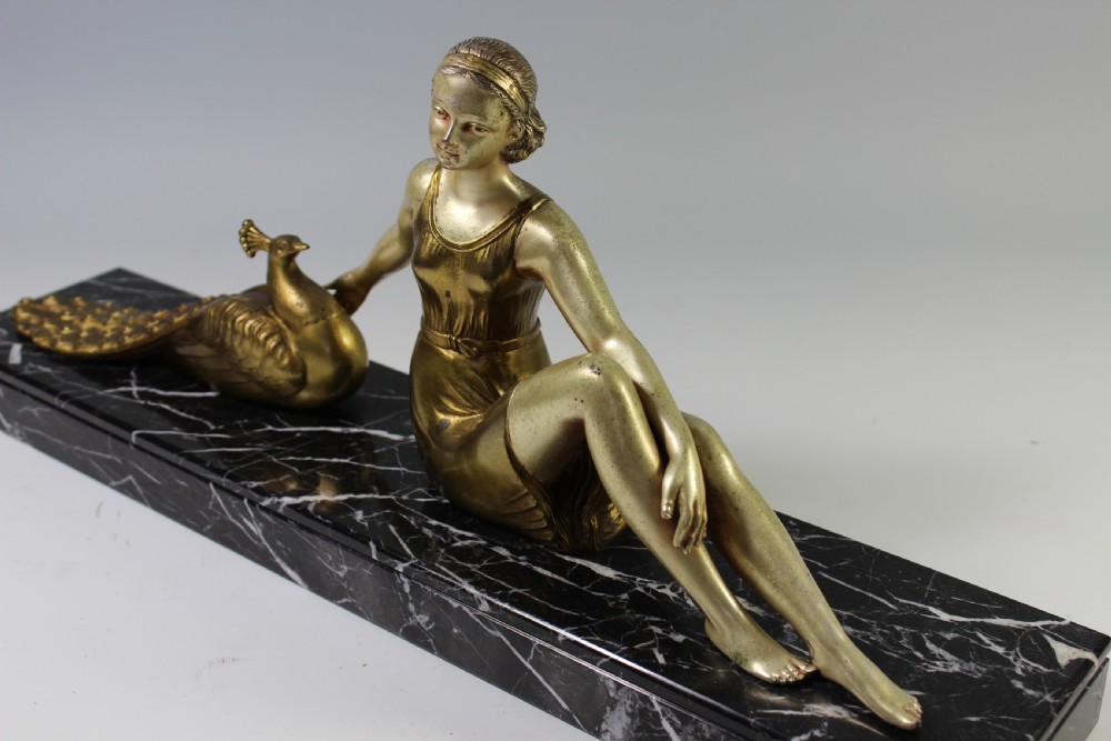 Art Deco French girl with peacock, Circa 1920-30 View VI