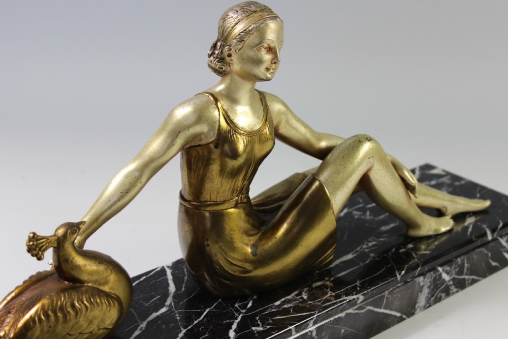 Art Deco French girl with peacock, Circa 1920-30 View VIII