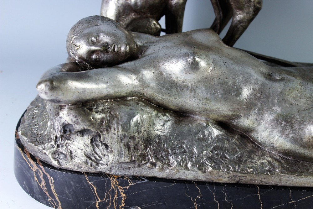 Ary Bitter 70cm French Art Deco Bronze Nude Diana and Greyhounds, c.1930 View II
