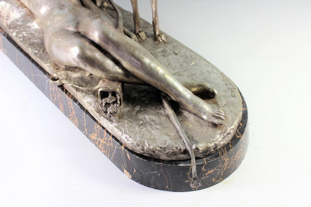 Ary Bitter 70cm French Art Deco Bronze Nude Diana and Greyhounds, c.1930 View VIII