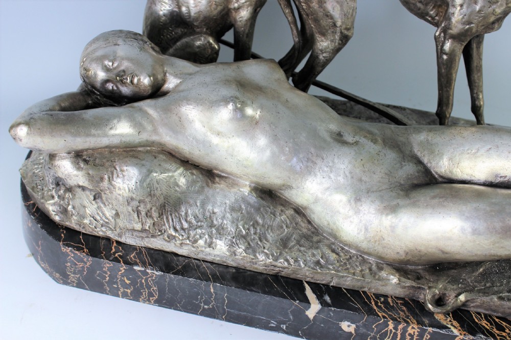 Ary Bitter 70cm French Art Deco Bronze Nude Diana and Greyhounds, c.1930 View XVI