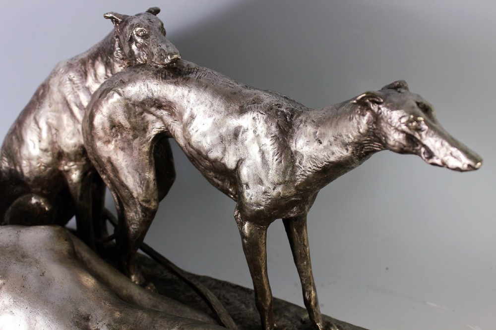Ary Bitter 70cm French Art Deco Bronze Nude Diana and Greyhounds, c.1930 View XVII