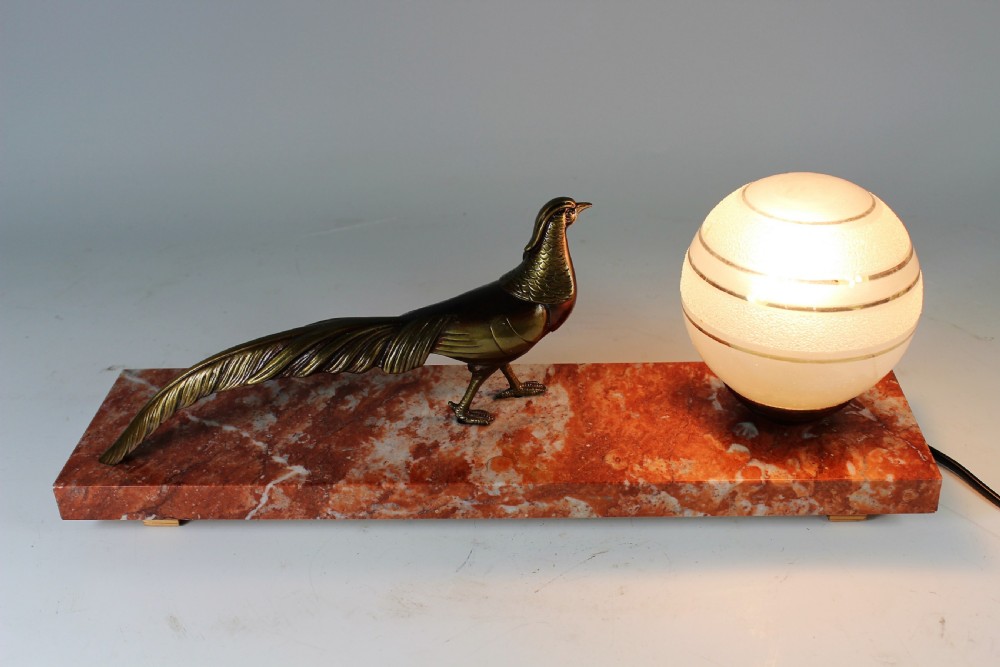 Large French Art Deco Peacock Lamp c.1930s