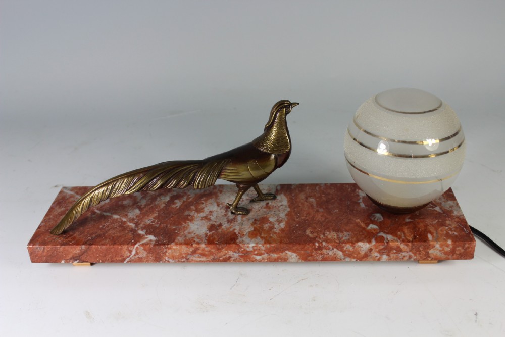 Large French Art Deco Peacock Lamp c.1930s View II