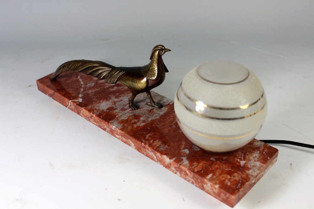 Large French Art Deco Peacock Lamp c.1930s View IV