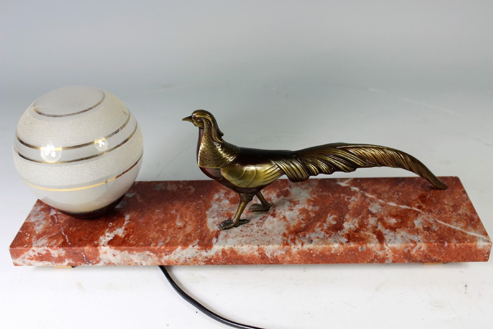 Large French Art Deco Peacock Lamp c.1930s View VI
