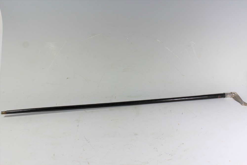 Original Edwardian Ebony Walking Stick with Stocking Leg Handle c1900 View II